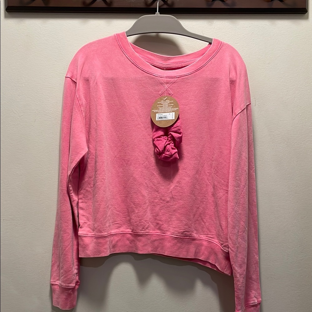 Sundown Back to school Pink pullover  Sweatshirt w Scrunchie Lightweight Medium